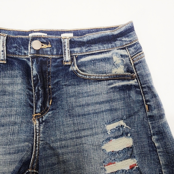 Sneak Peek Women's Denim Shorts Size 28 Blue Distressed Stars & Stripes Pockets - Picture 3 of 16